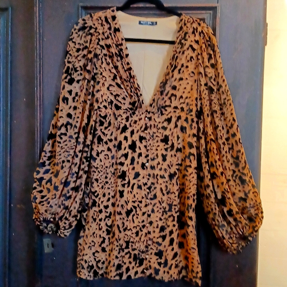 Leopard print mini dress see thru puffy sleeves by Nasty Gal Collection size 2